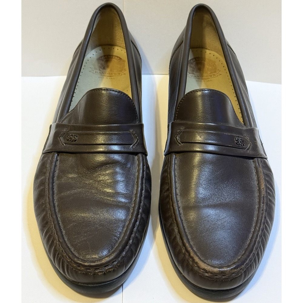 SAS Handcrafted Brown Leather Penny Loafers Size 11 S Made in USA Comfort Shoes
